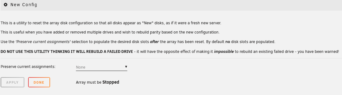 Resetting your disk configuration can be done via the new config
page